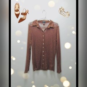 Forever 21 Brown Gold Sheer Button Up Top